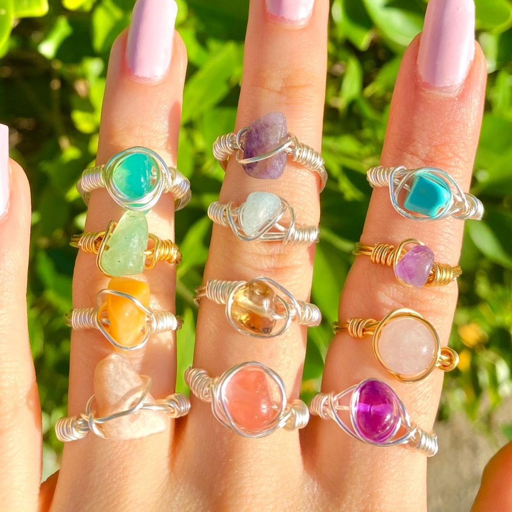 wired gemstone ring | 7 chakra stones | crystals